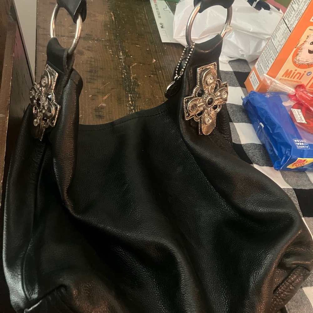 Chic Black Women's Hobo Bag with Silver Accents